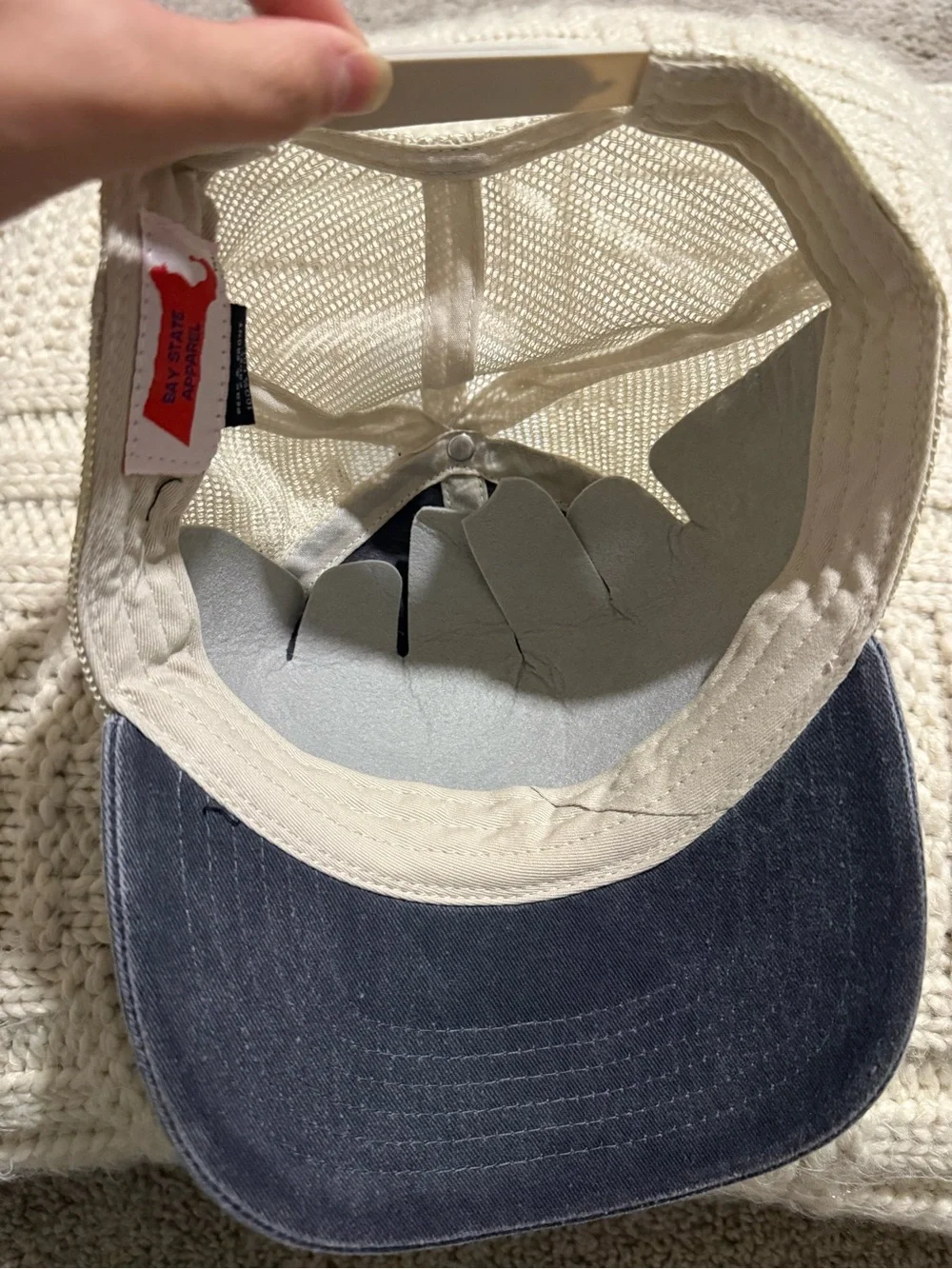 NWT Bay State Boston Shamrock Trucker Hat Navy Cream brand new